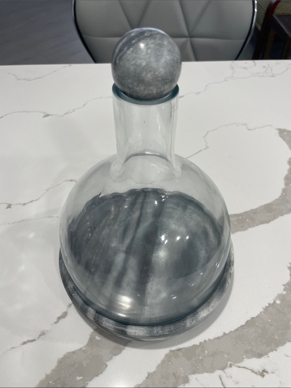 Glass Decanter with Gray Marble Stopper and Base